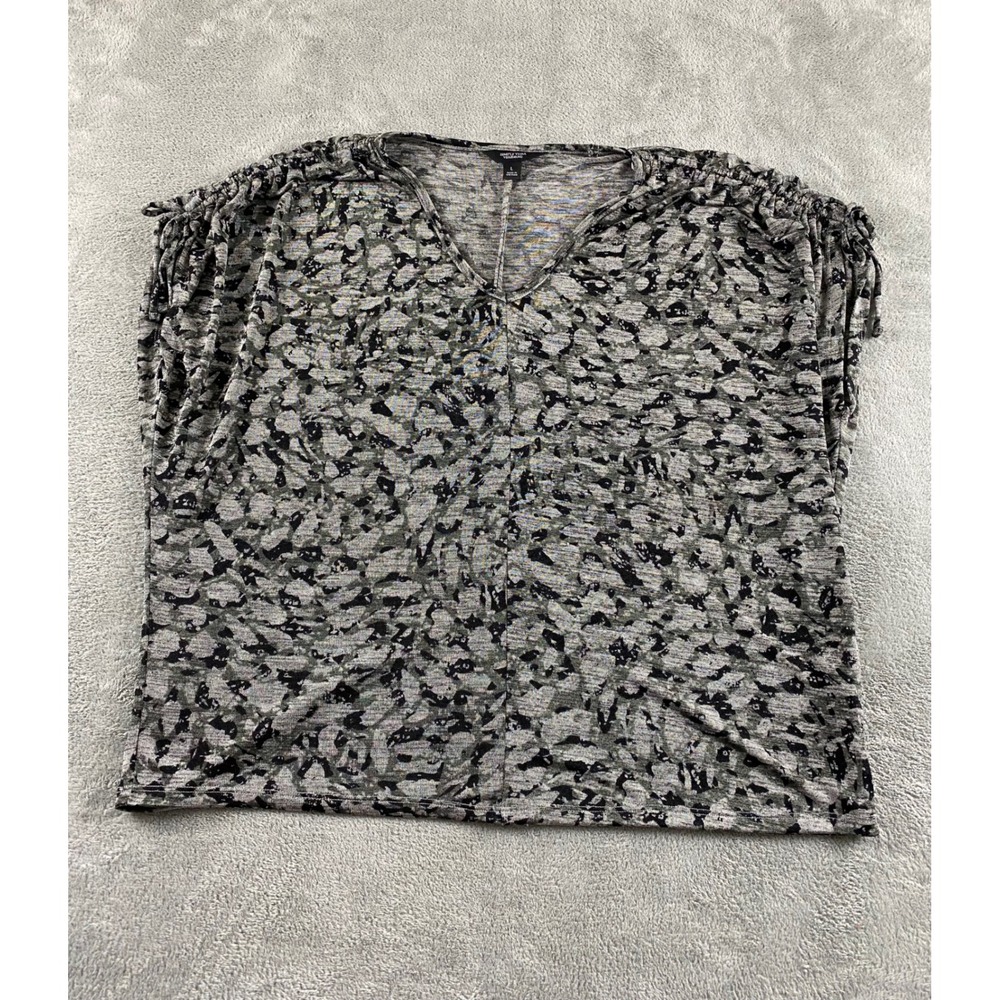 Simply Vera Vera Wang Womens Grey Black Abstract Animal Print V-Neck Top Large
